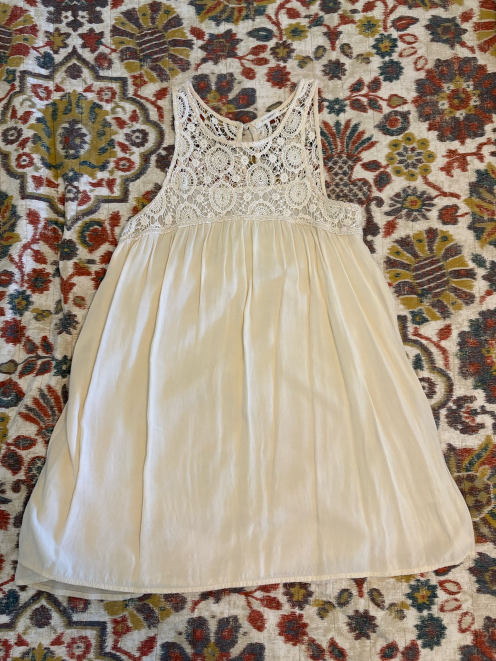Blu Pepper Cream Crochet Lace Yoke lined flowy tunic top